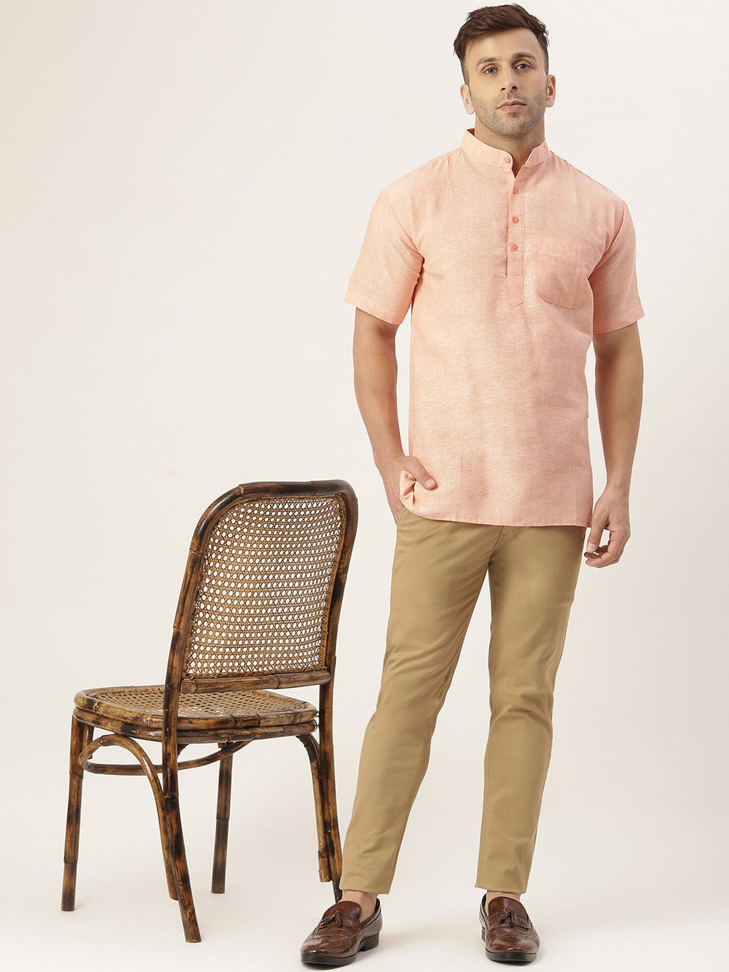 RIAG Men's Orange Cotton Short Ethnic Kurta | Grocsy