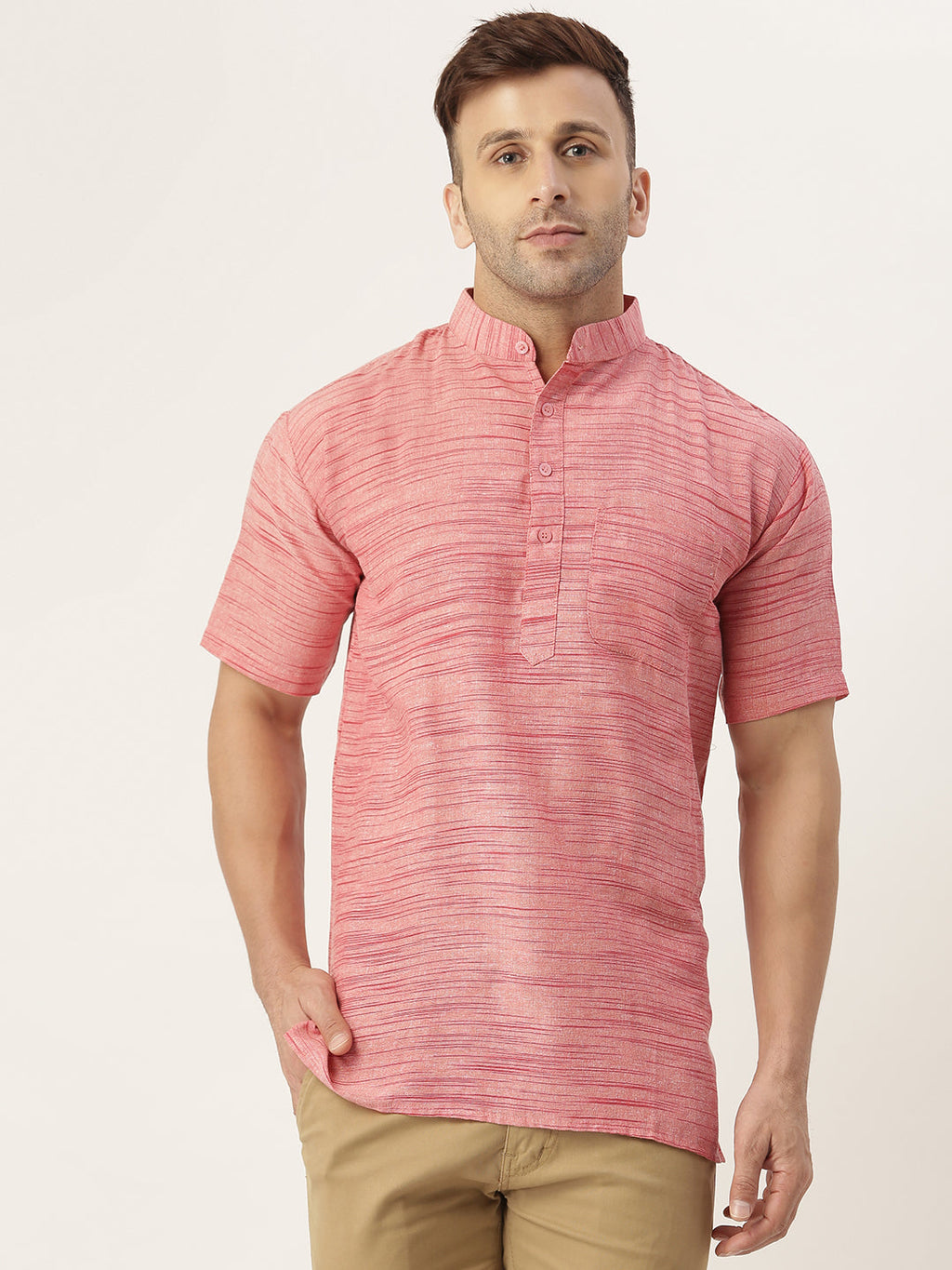 RIAG Men's Red Cotton Long Ethnic Kurta | Grocsy