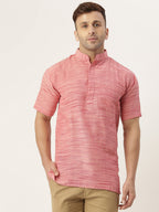 RIAG Men's Red Cotton Long Ethnic Kurta | Grocsy