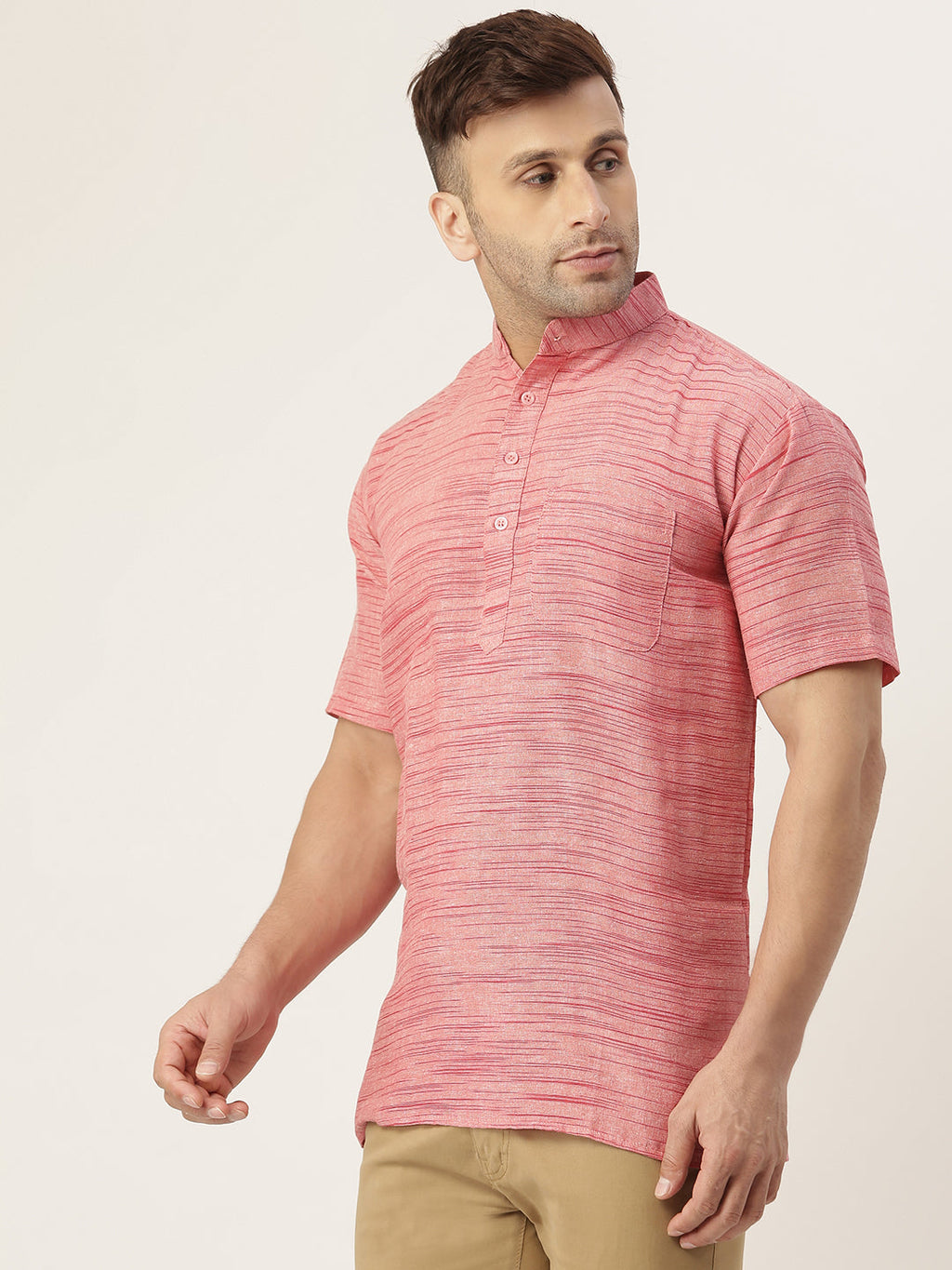 RIAG Men's Red Cotton Long Ethnic Kurta | Grocsy