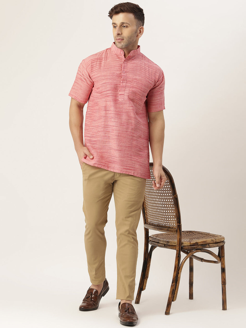 RIAG Men's Red Cotton Long Ethnic Kurta | Grocsy