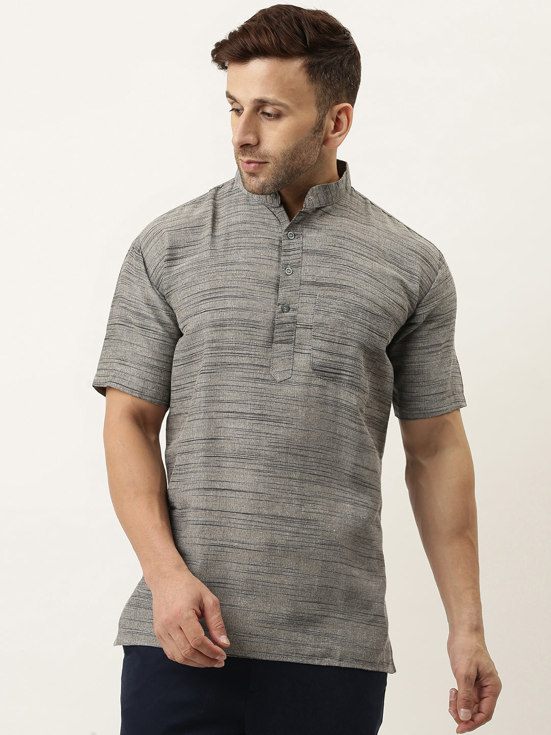 RIAG Men's Grey Cotton Long Ethnic Kurta | Grocsy