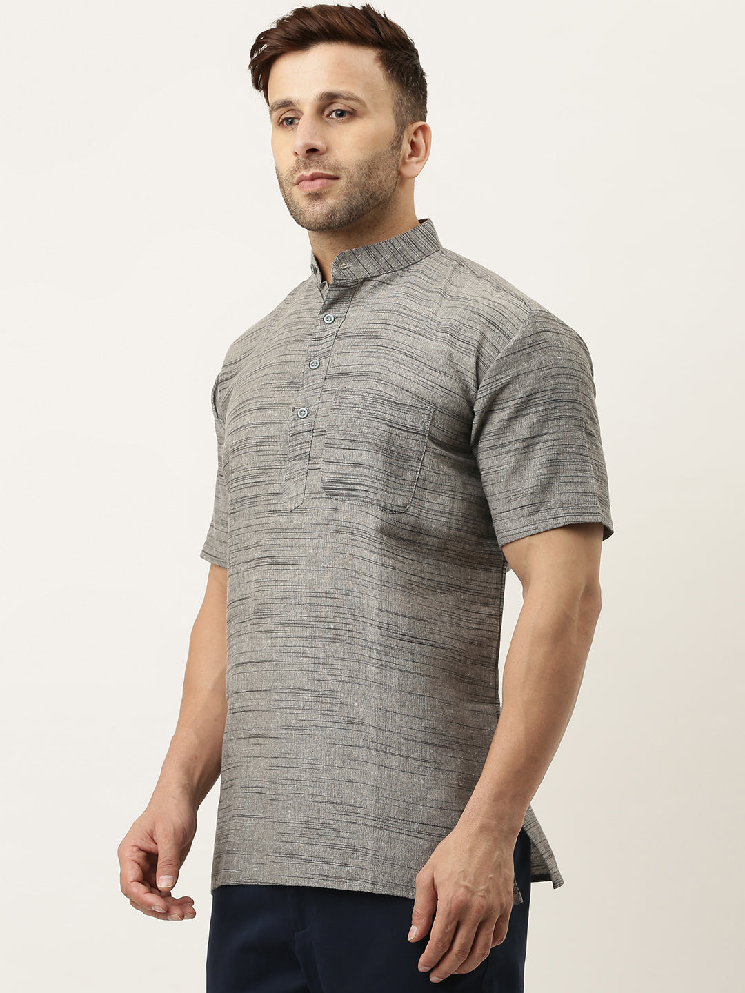 RIAG Men's Grey Cotton Long Ethnic Kurta | Grocsy