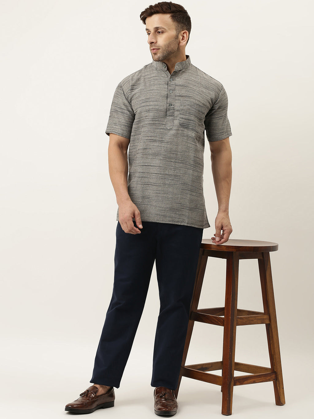 RIAG Men's Grey Cotton Long Ethnic Kurta | Grocsy
