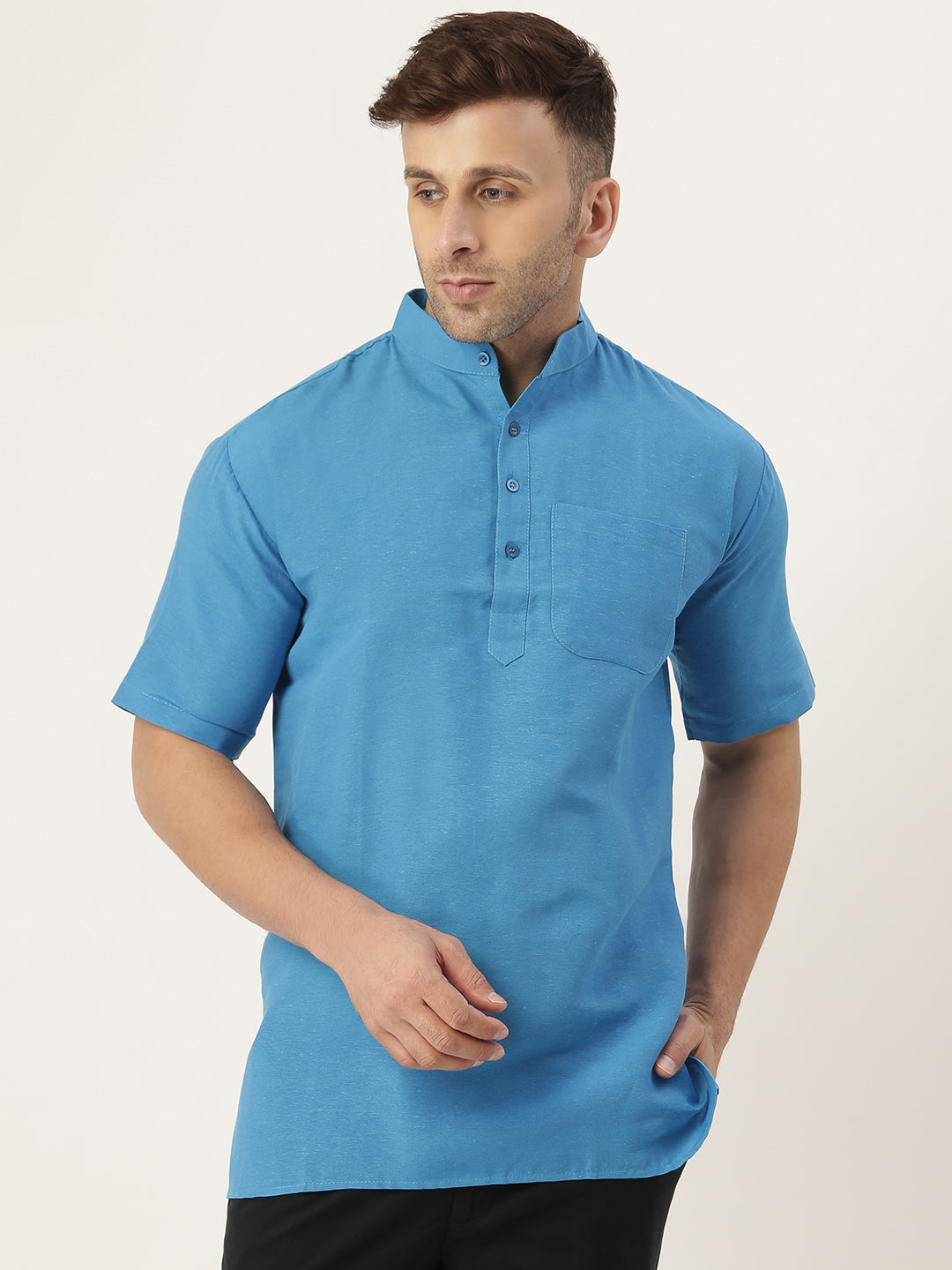 RIAG Men's Blue Cotton Short Ethnic Kurta | Grocsy