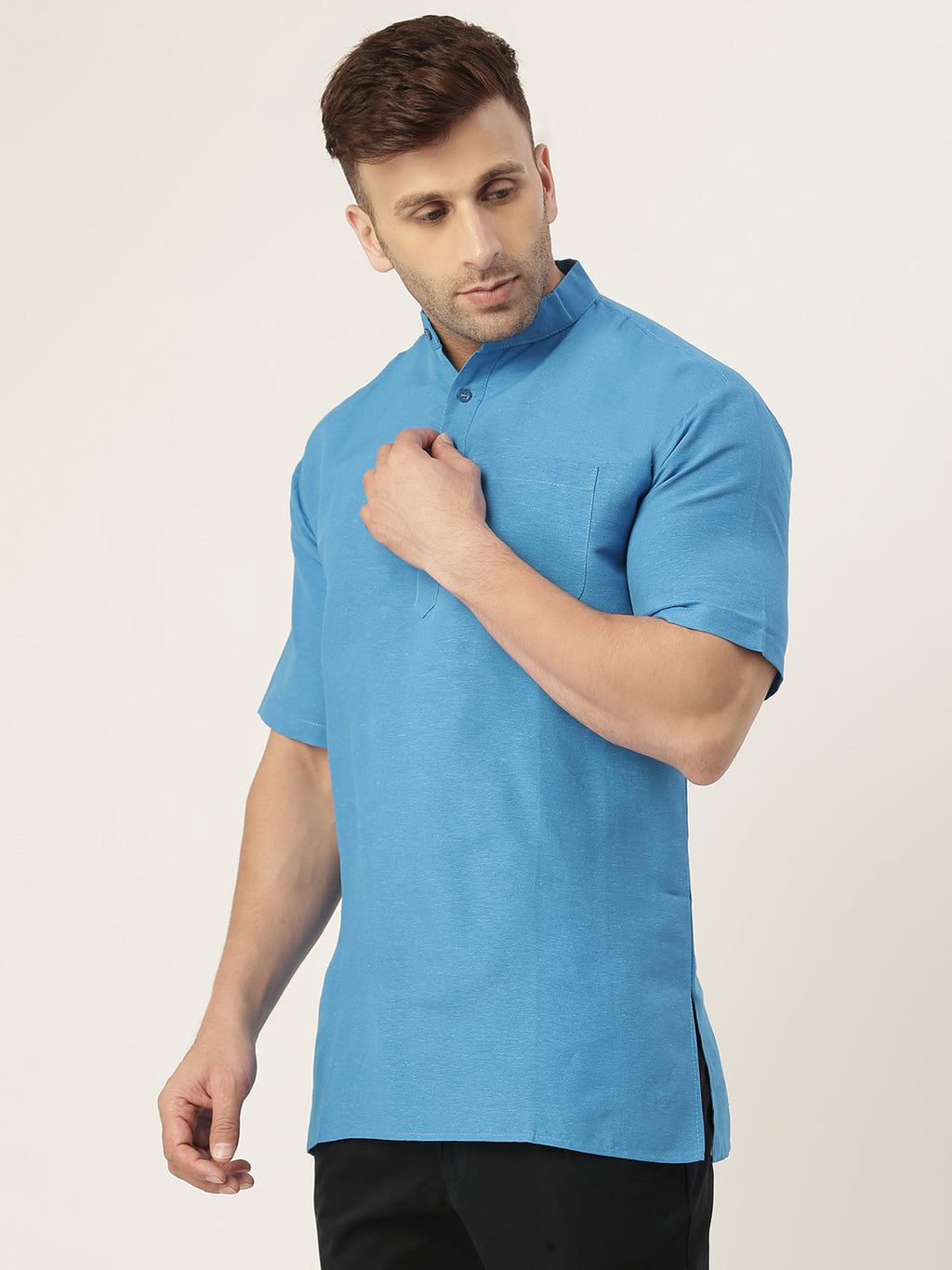 RIAG Men's Blue Cotton Short Ethnic Kurta | Grocsy