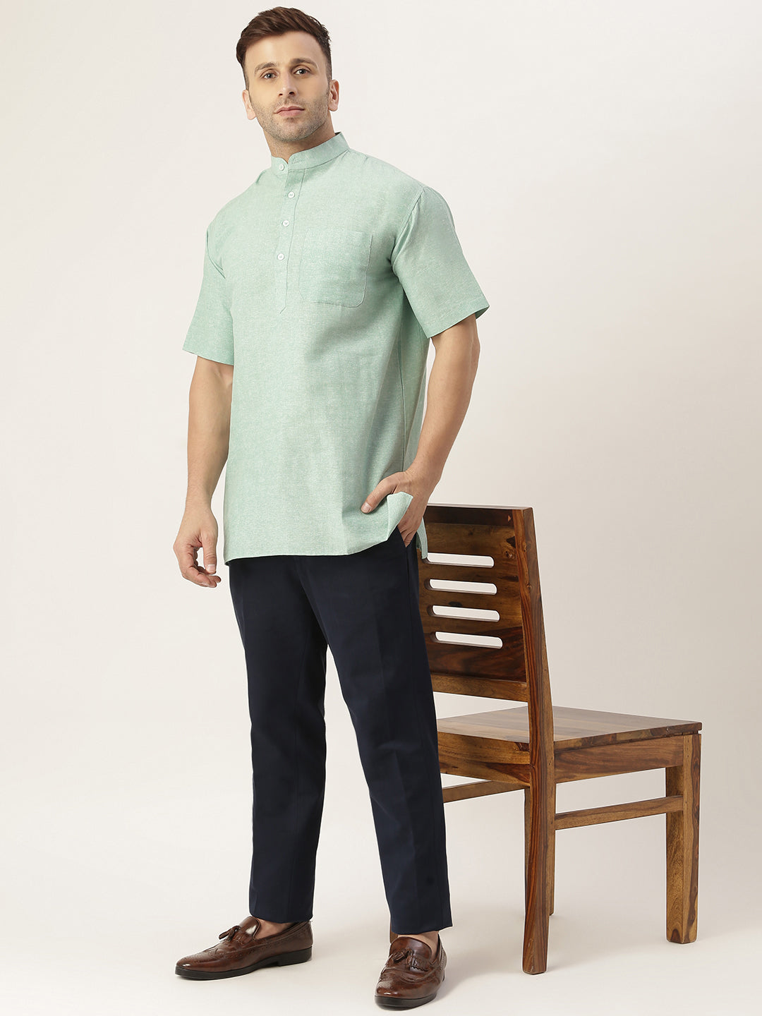 RIAG Men's Green Cotton Short Ethnic Kurta | Grocsy