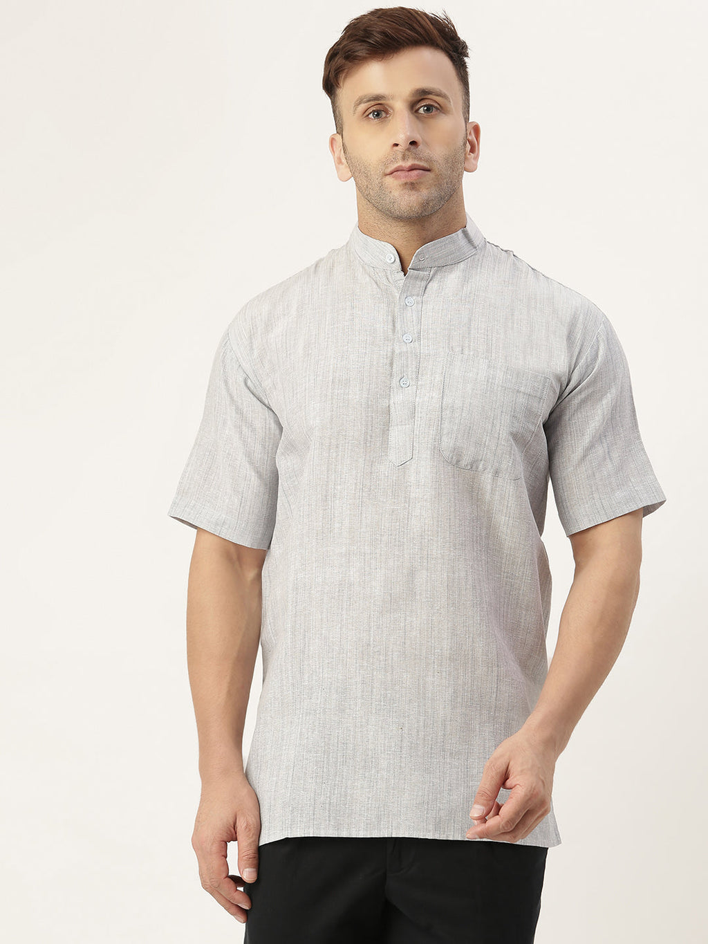 RIAG Men's Grey Cotton Long Ethnic Kurta | Grocsy