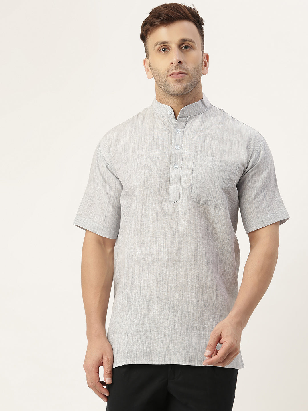 RIAG Men's Grey Cotton Long Ethnic Kurta | Grocsy