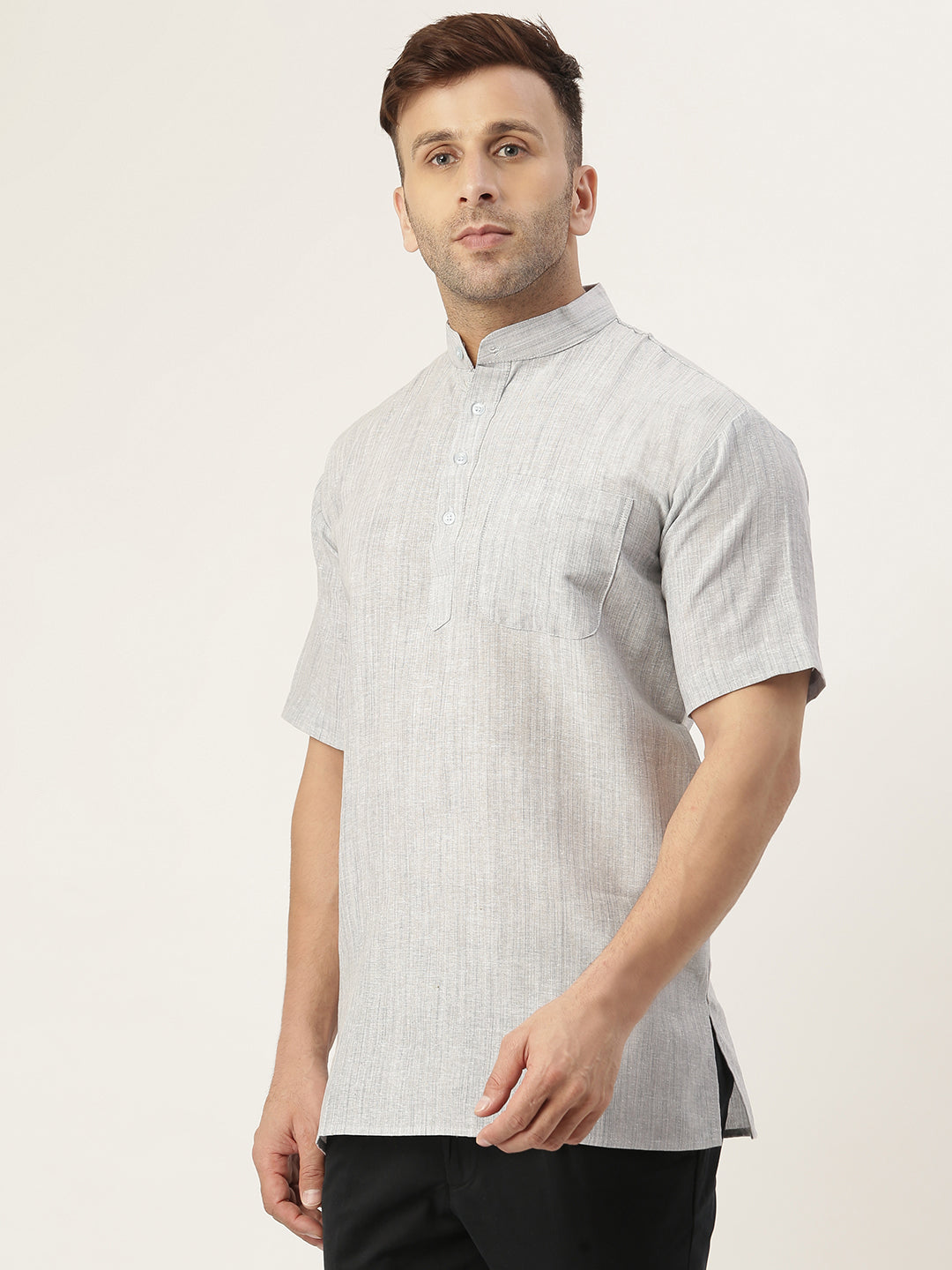 RIAG Men's Grey Cotton Long Ethnic Kurta | Grocsy