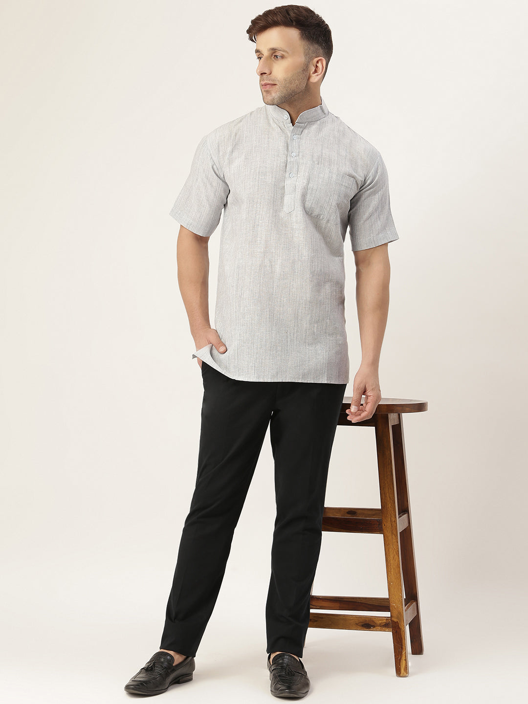 RIAG Men's Grey Cotton Long Ethnic Kurta | Grocsy