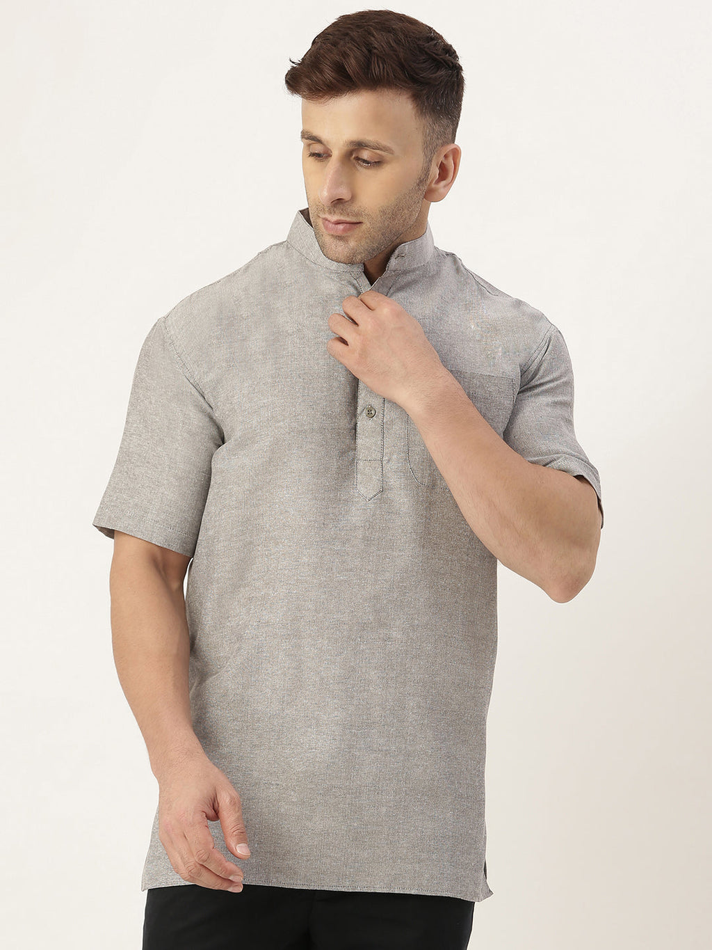 RIAG Men's Grey Cotton Short Ethnic Kurta | Grocsy