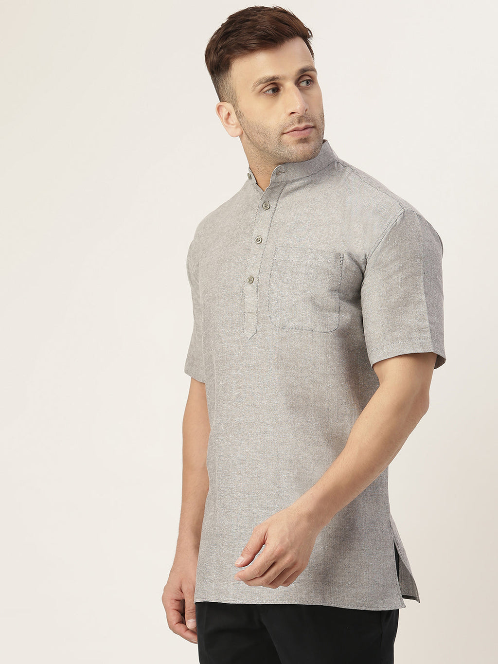 RIAG Men's Grey Cotton Short Ethnic Kurta | Grocsy