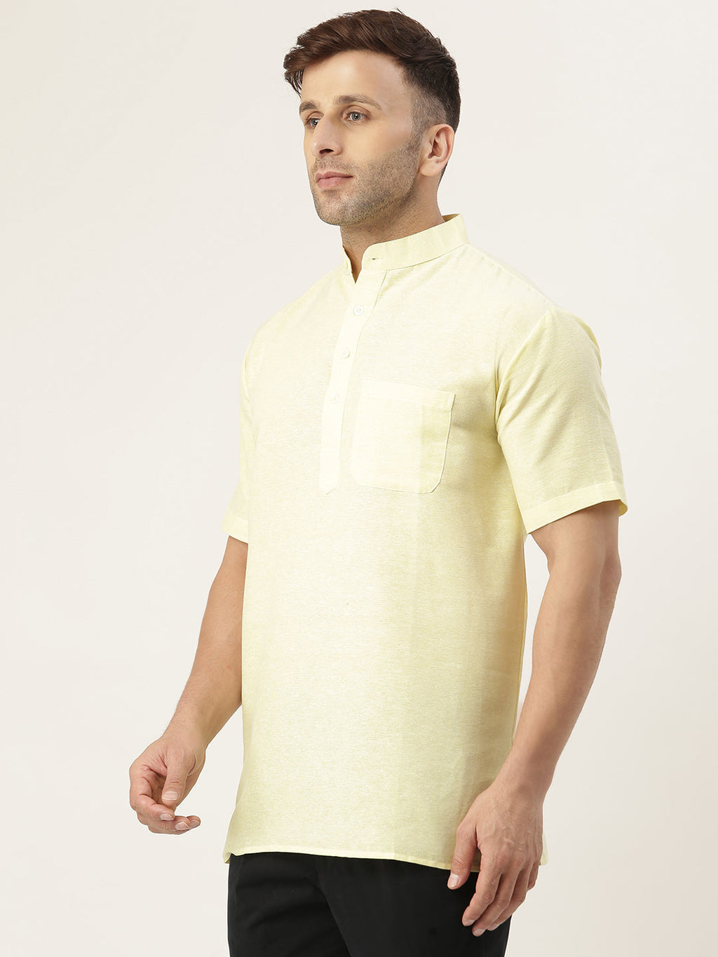 RIAG Men's Yellow Cotton Short Ethnic Kurta | Grocsy