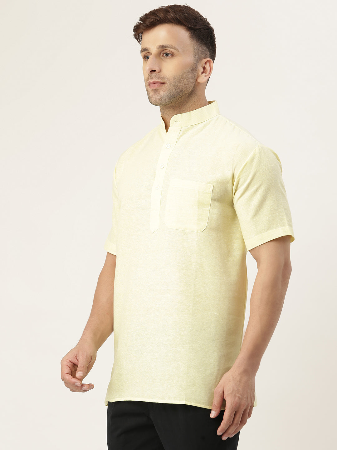 RIAG Men's Yellow Cotton Short Ethnic Kurta | Grocsy