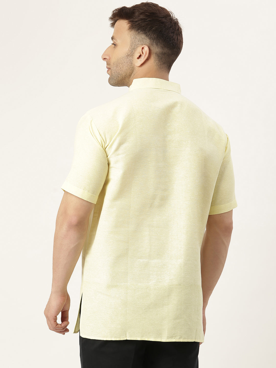 RIAG Men's Yellow Cotton Short Ethnic Kurta | Grocsy