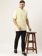 RIAG Men's Yellow Cotton Short Ethnic Kurta | Grocsy