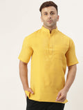 RIAG Men's Yellow Cotton Short Ethnic Kurta | Grocsy