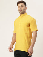 RIAG Men's Yellow Cotton Short Ethnic Kurta | Grocsy
