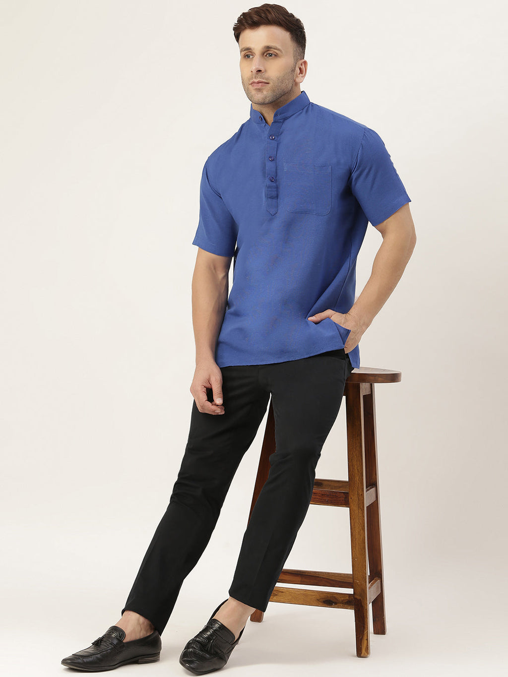 RIAG Men's Navy blue Cotton Short Ethnic Kurta | Grocsy