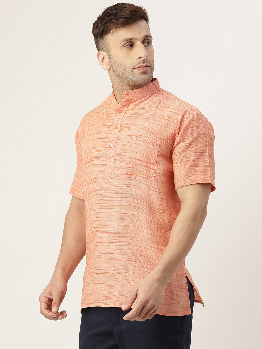 RIAG Men's Orange Cotton Long Ethnic Kurta | Grocsy