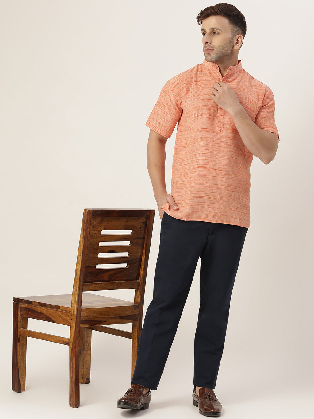 RIAG Men's Orange Cotton Long Ethnic Kurta | Grocsy