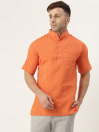 RIAG Men's Orange Cotton Short Ethnic Kurta | Grocsy