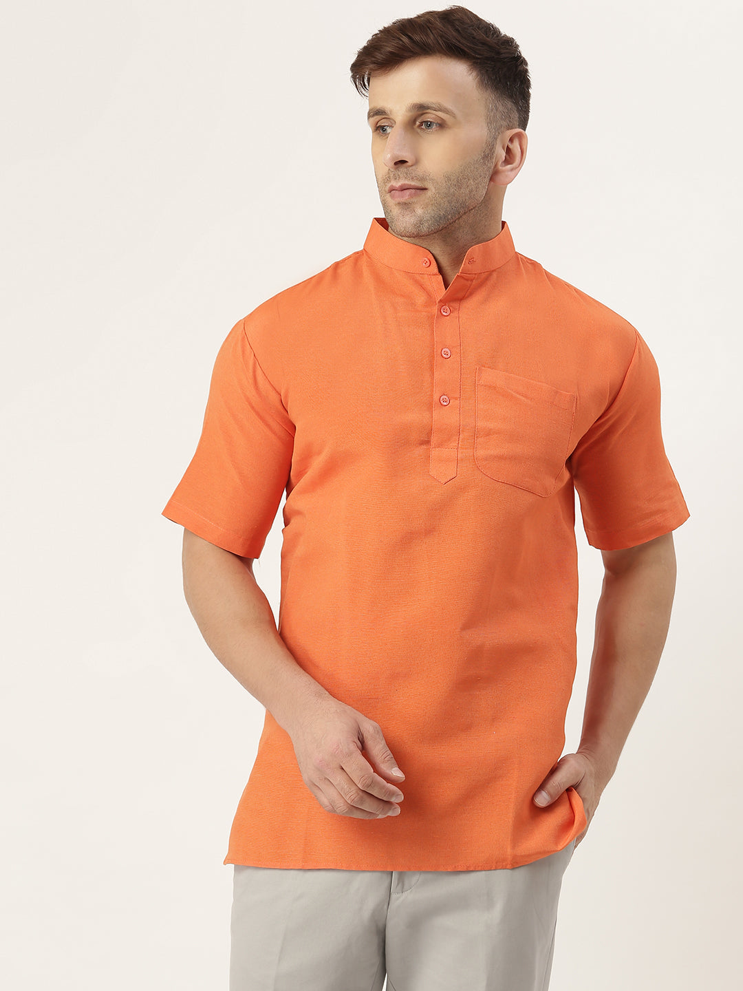 RIAG Men's Orange Cotton Short Ethnic Kurta | Grocsy