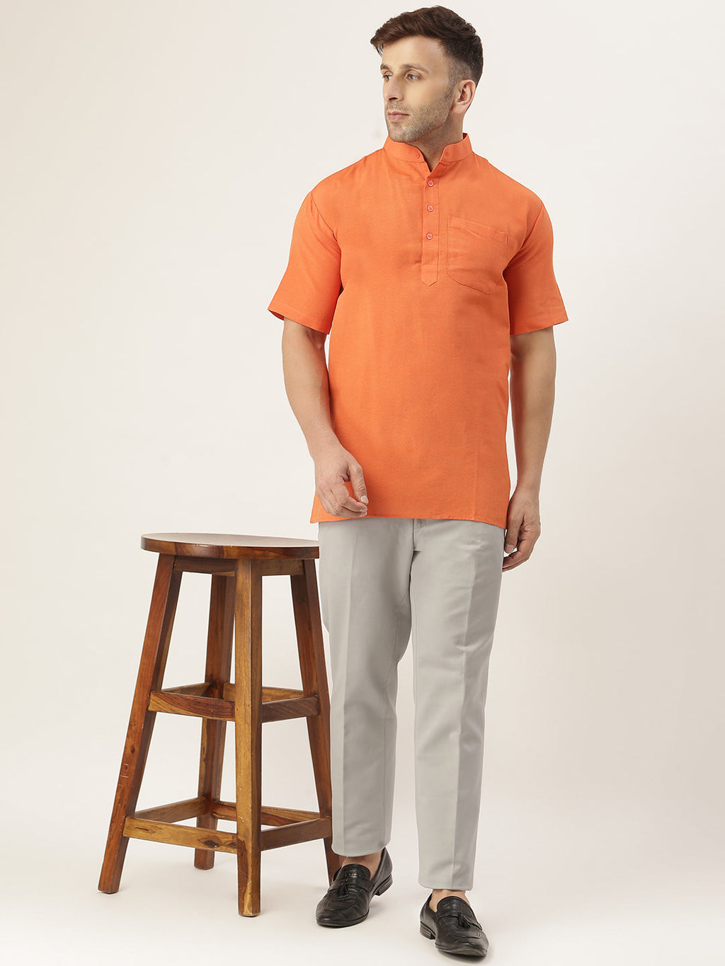RIAG Men's Orange Cotton Short Ethnic Kurta | Grocsy