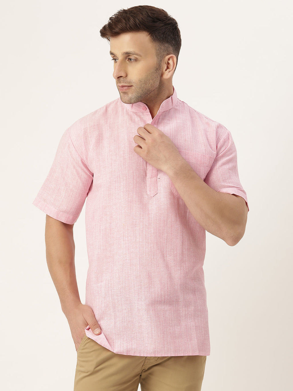 RIAG Men's Pink Cotton Long Ethnic Kurta | Grocsy