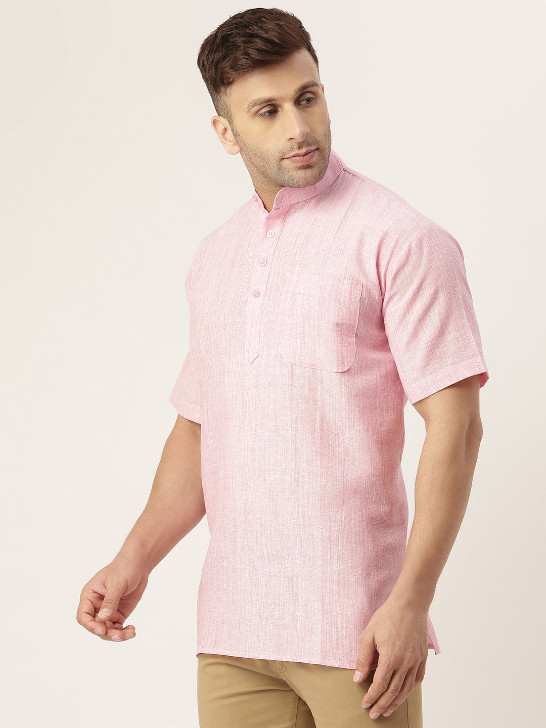 RIAG Men's Pink Cotton Long Ethnic Kurta | Grocsy
