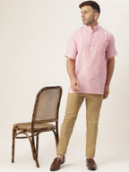 RIAG Men's Pink Cotton Long Ethnic Kurta | Grocsy