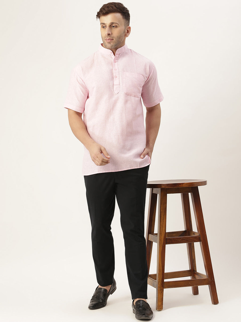 RIAG Men's Pink Cotton Short Ethnic Kurta | Grocsy