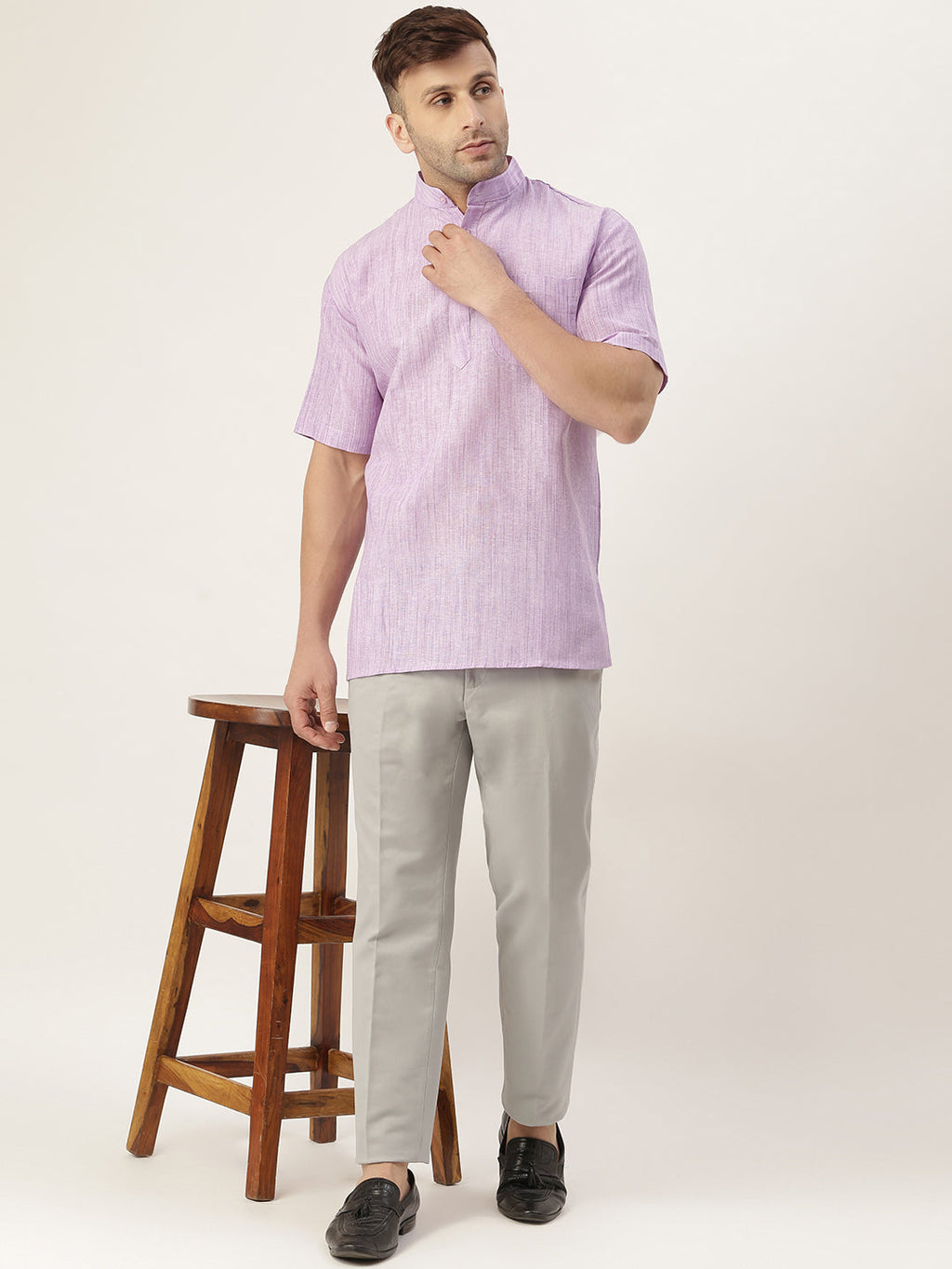 RIAG Men's Purple Cotton Long Ethnic Kurta | Grocsy