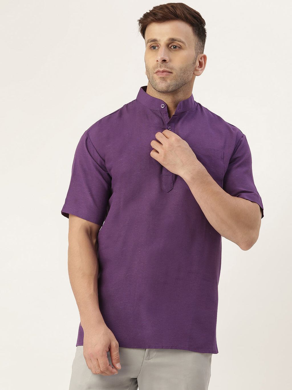RIAG Men's Purple Cotton Short Ethnic Kurta | Grocsy