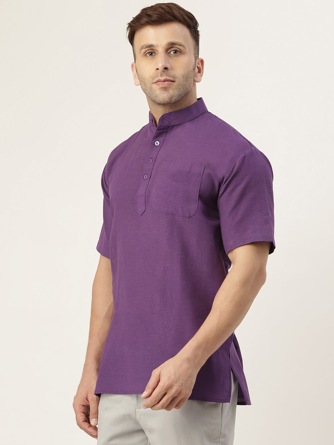 RIAG Men's Purple Cotton Short Ethnic Kurta | Grocsy