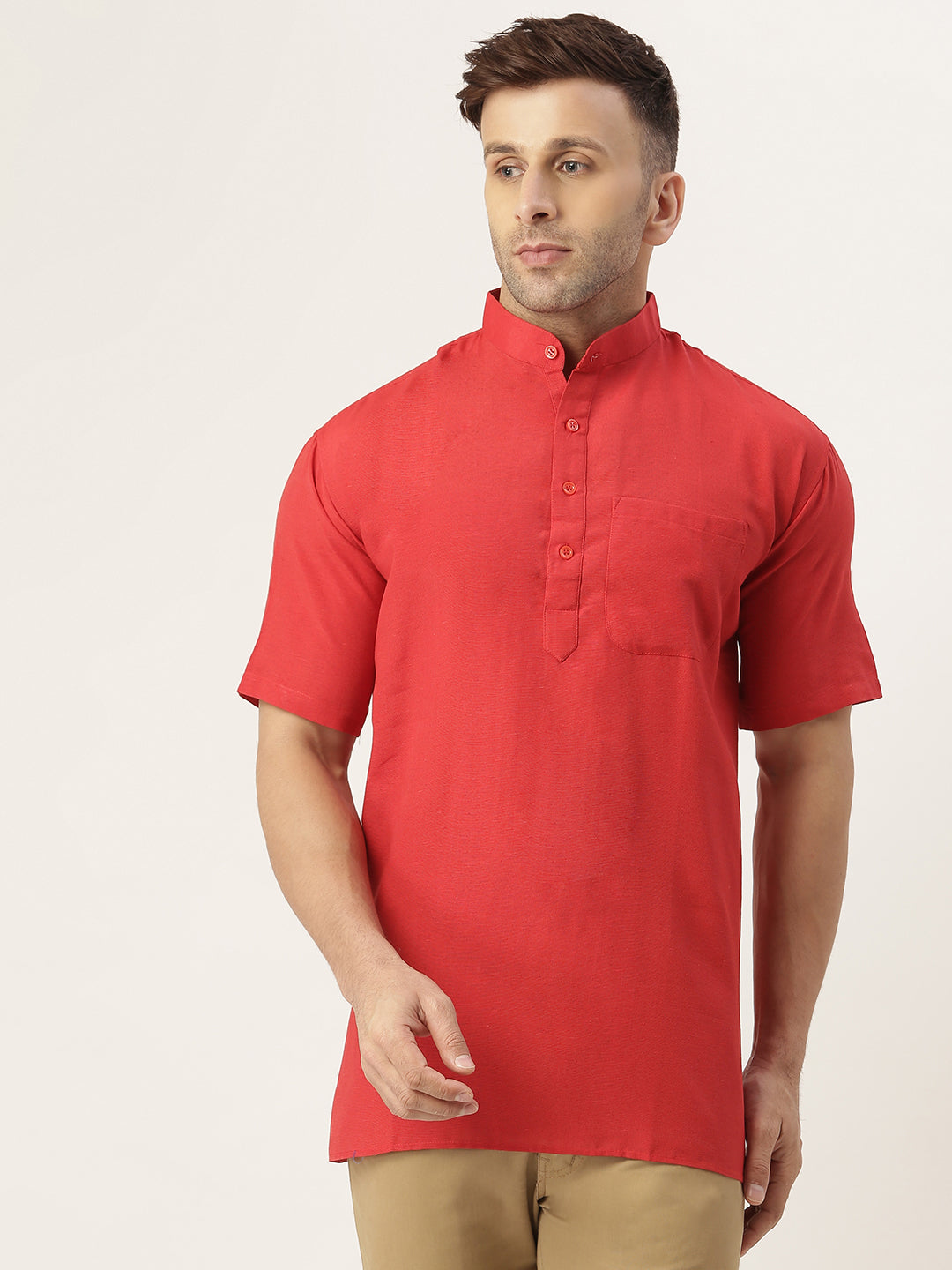 RIAG Men's Red Cotton Short Ethnic Kurta | Grocsy