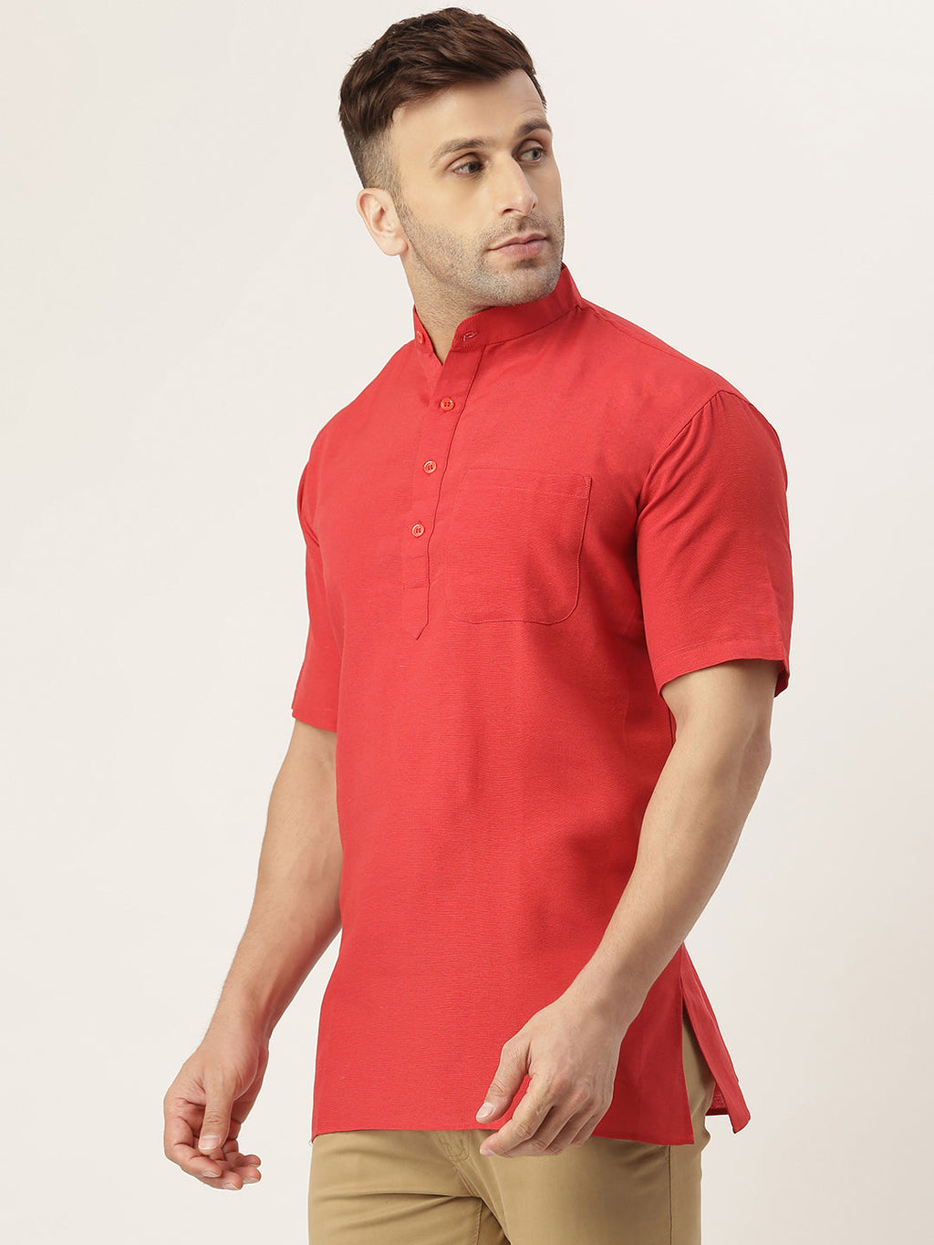 RIAG Men's Red Cotton Short Ethnic Kurta | Grocsy