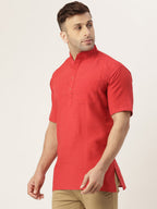 RIAG Men's Red Cotton Short Ethnic Kurta | Grocsy