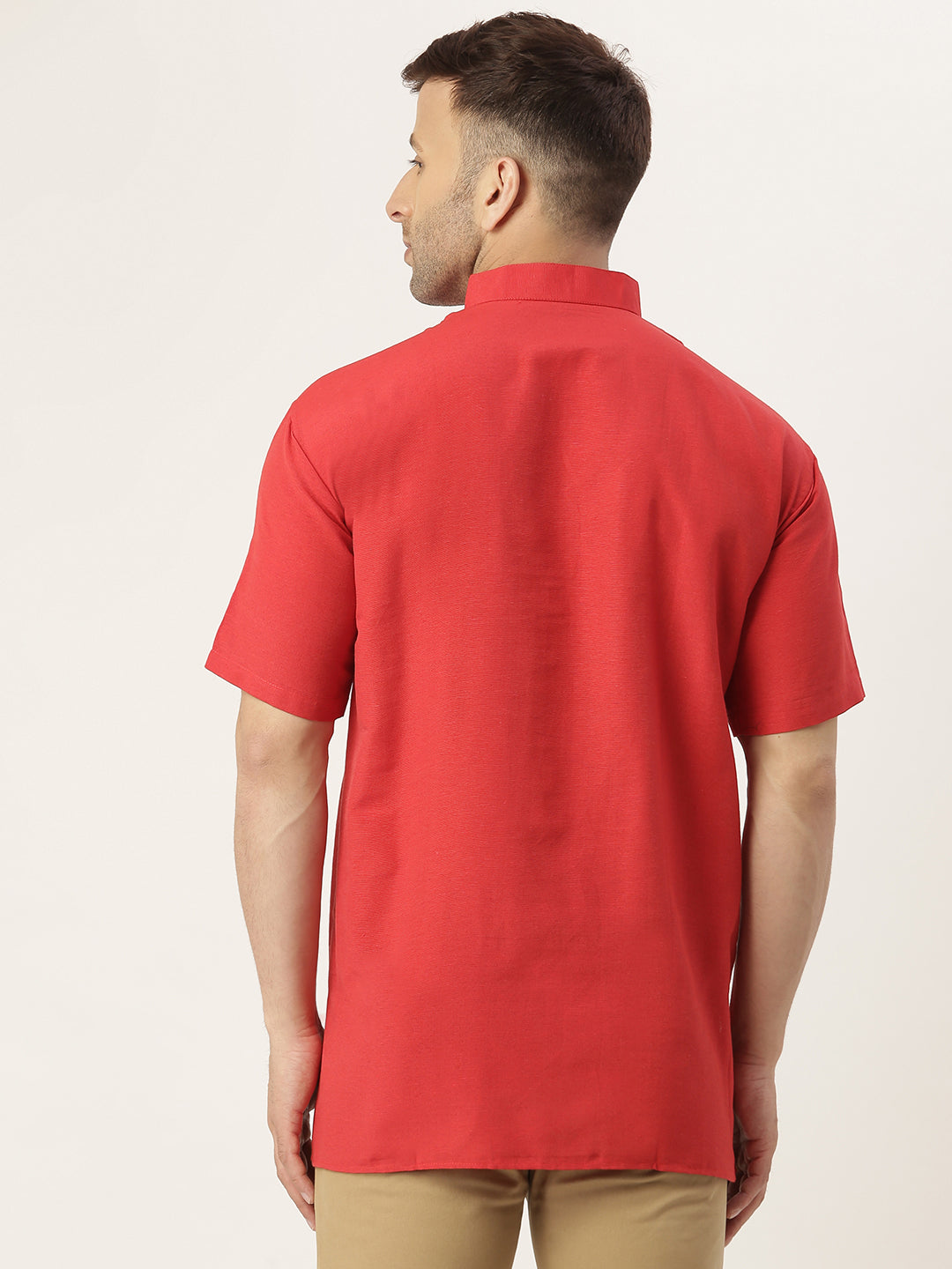 RIAG Men's Red Cotton Short Ethnic Kurta | Grocsy