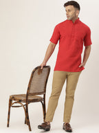RIAG Men's Red Cotton Short Ethnic Kurta | Grocsy