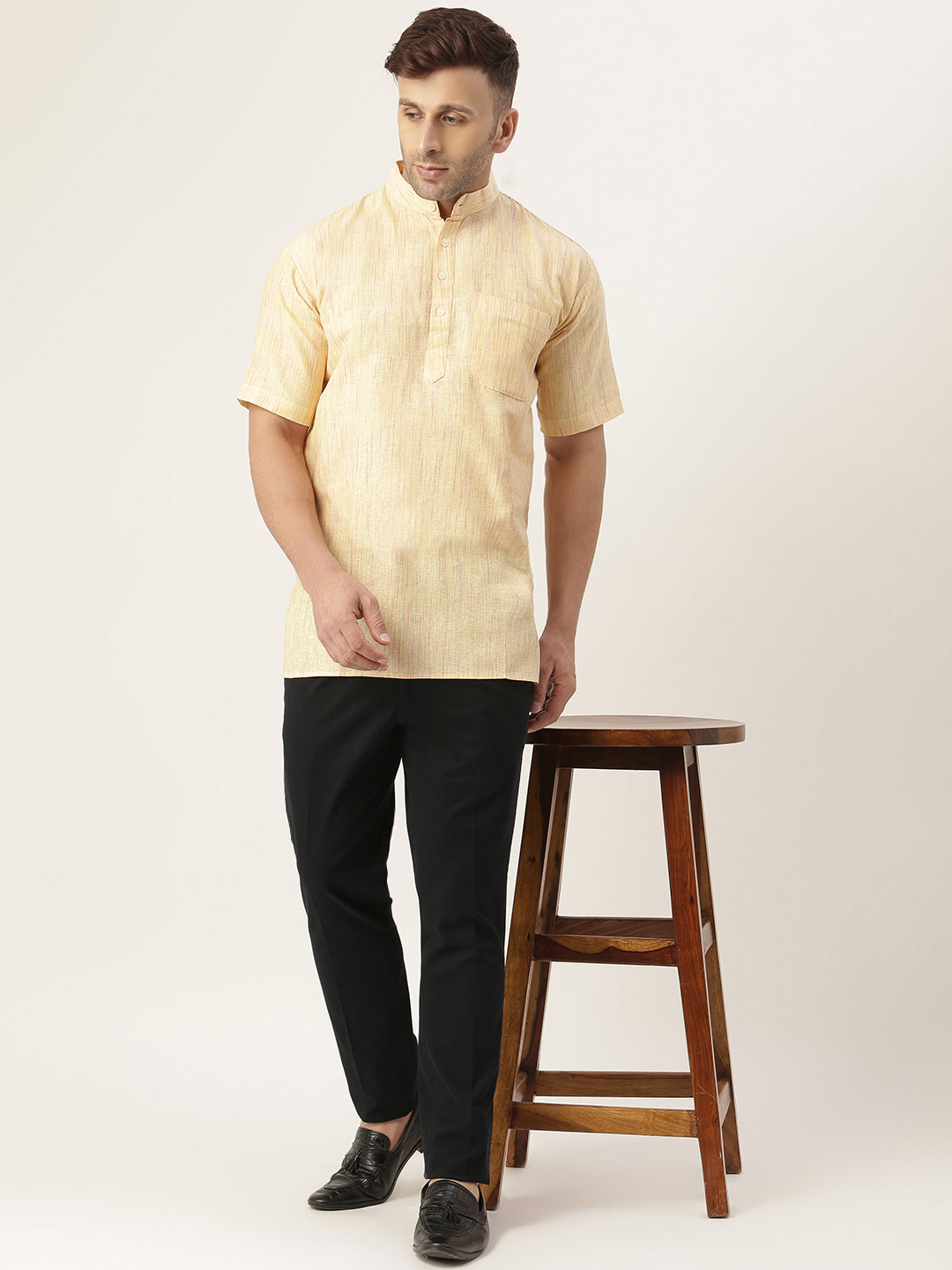 RIAG Men's Beige Cotton Long Ethnic Kurta | Grocsy