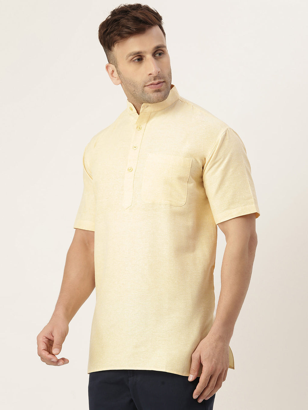 RIAG Men's Beige Cotton Short Ethnic Kurta | Grocsy