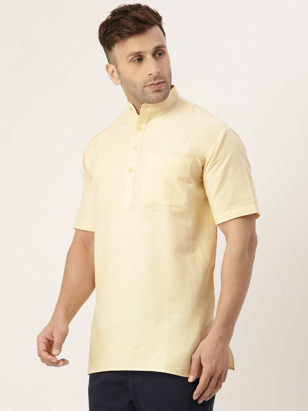 RIAG Men's Beige Cotton Short Ethnic Kurta | Grocsy