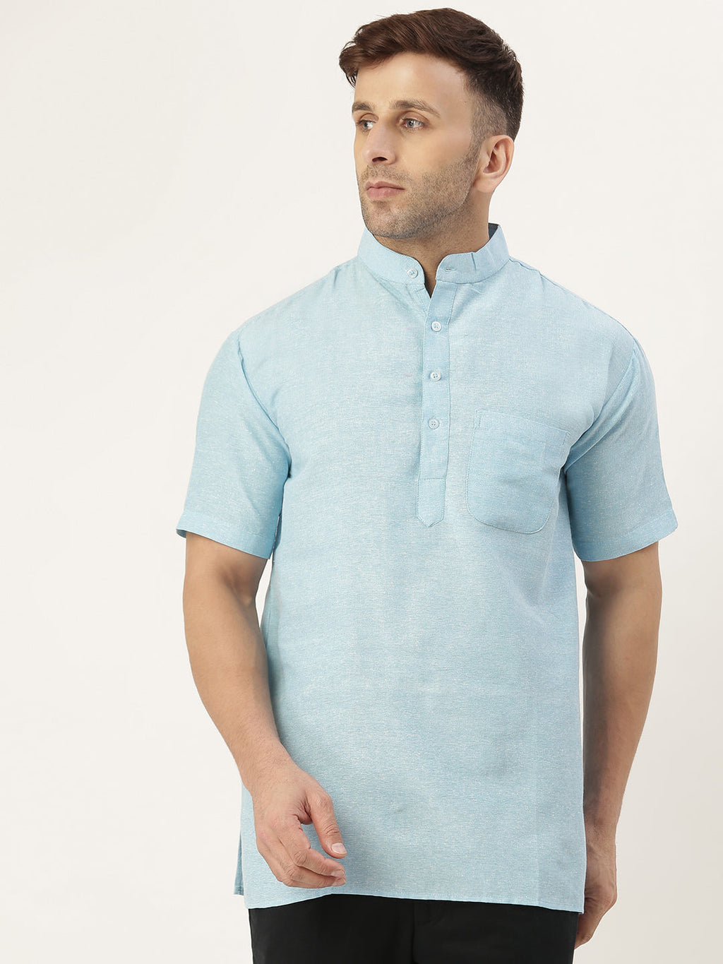 RIAG Men's Light blue Cotton Short Ethnic Kurta | Grocsy