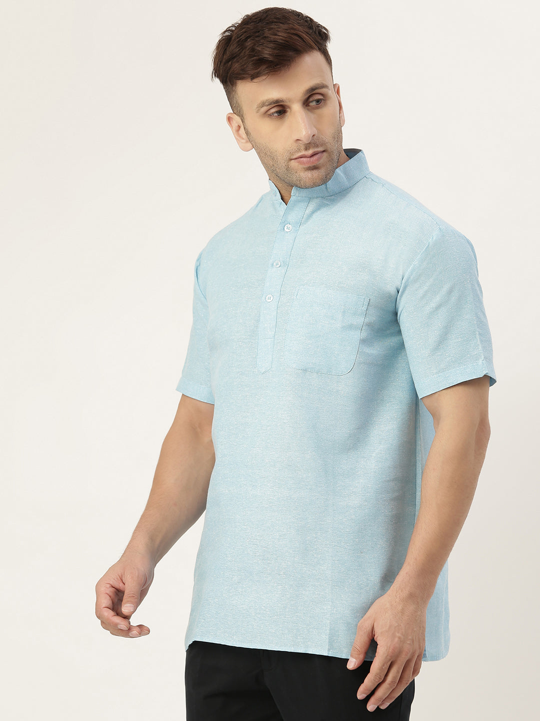 RIAG Men's Light blue Cotton Short Ethnic Kurta | Grocsy
