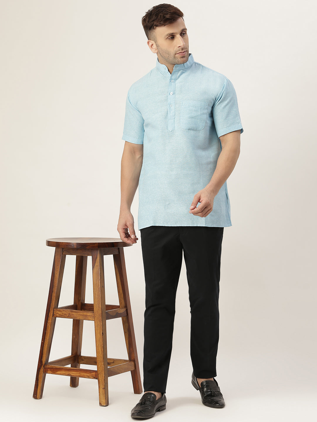 RIAG Men's Light blue Cotton Short Ethnic Kurta | Grocsy