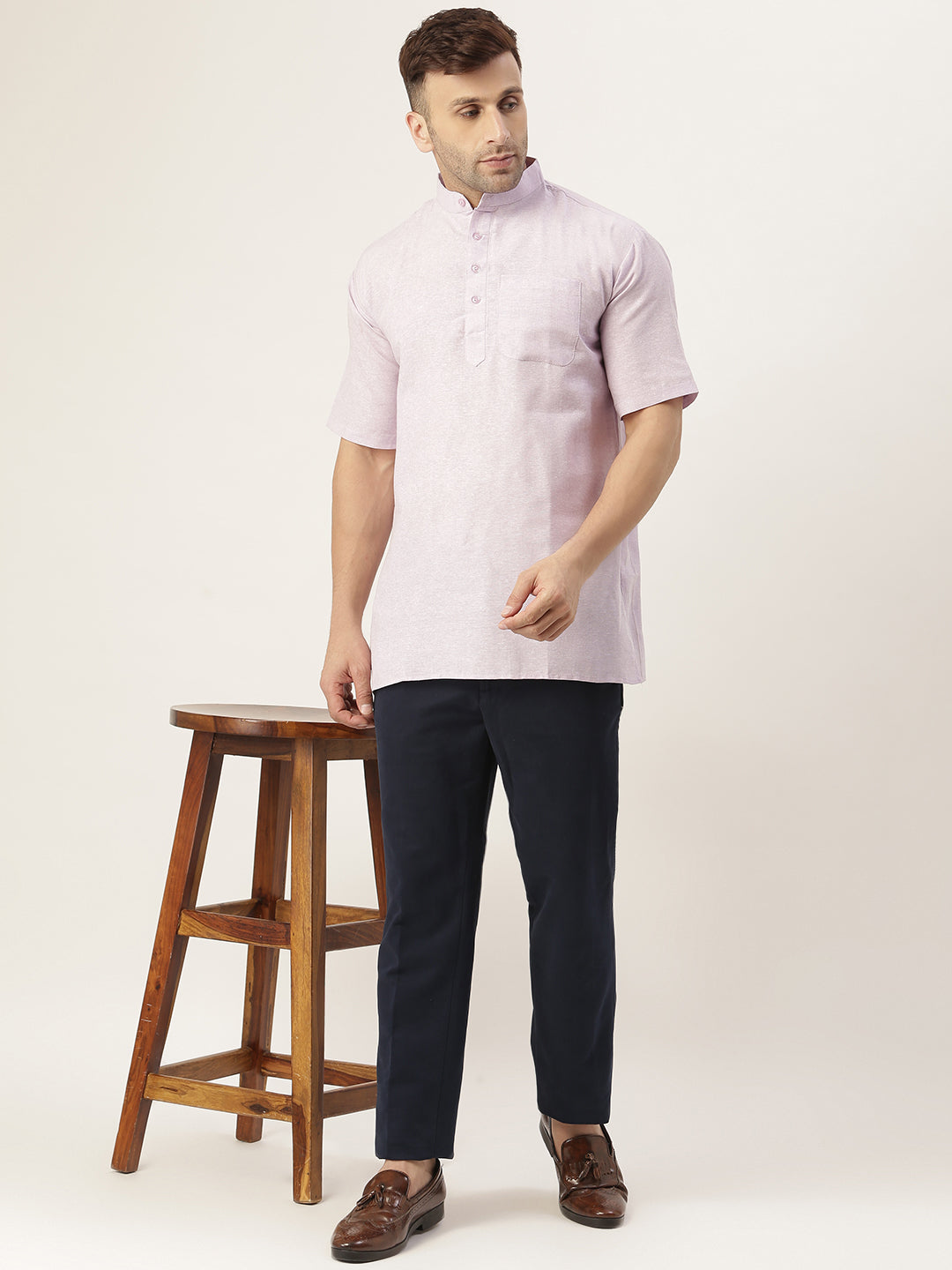 RIAG Men's Purple Cotton Short Ethnic Kurta | Grocsy