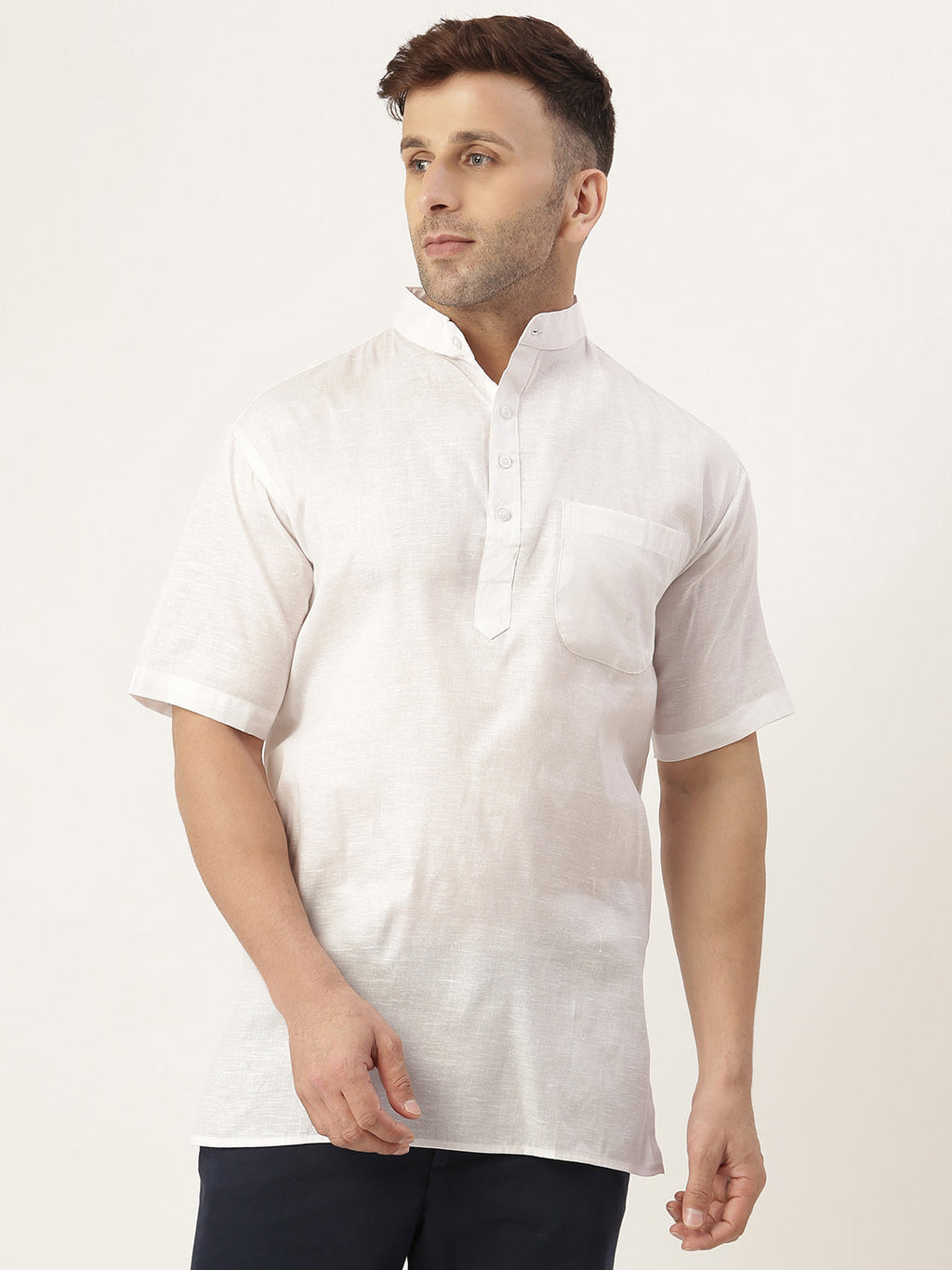 RIAG Men's White Cotton Short Ethnic Kurta | Grocsy