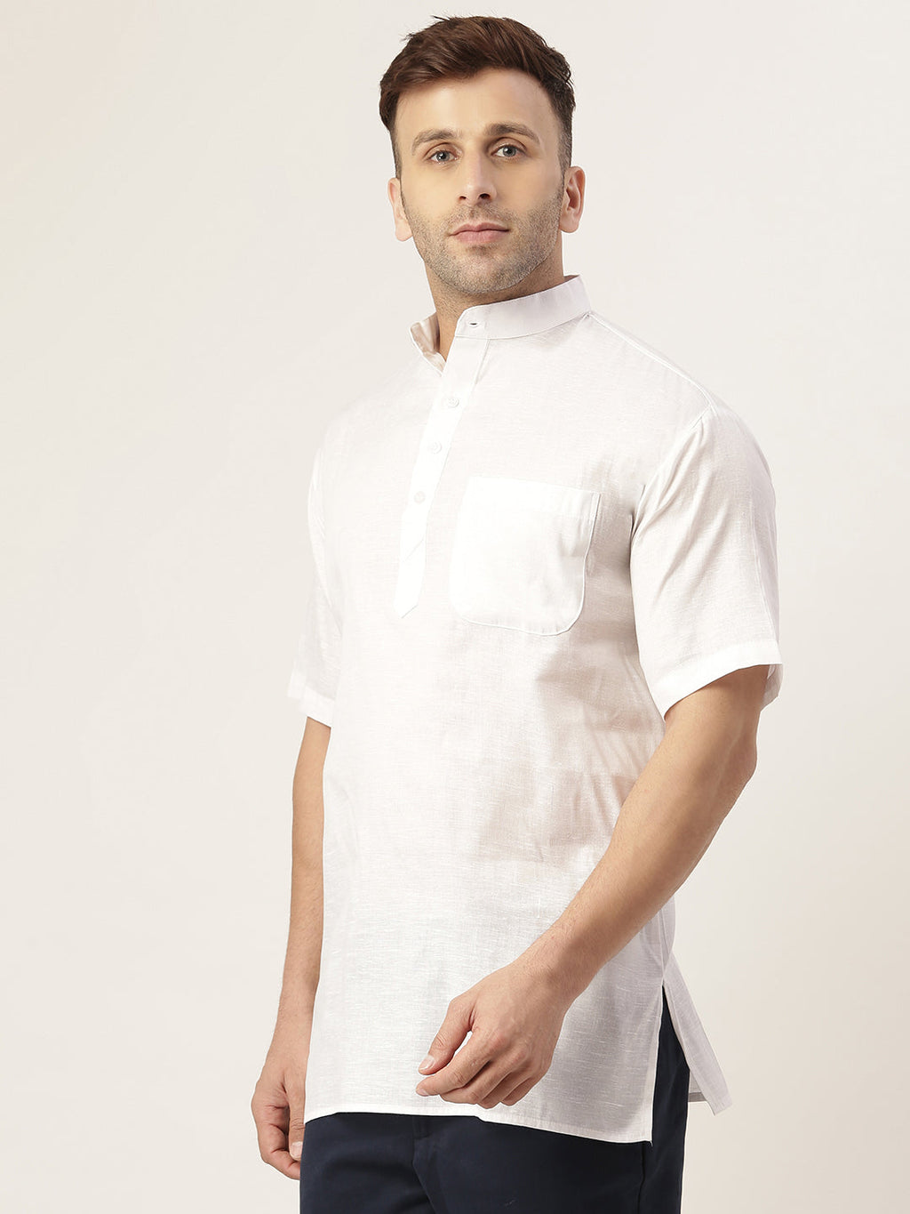 RIAG Men's White Cotton Short Ethnic Kurta | Grocsy